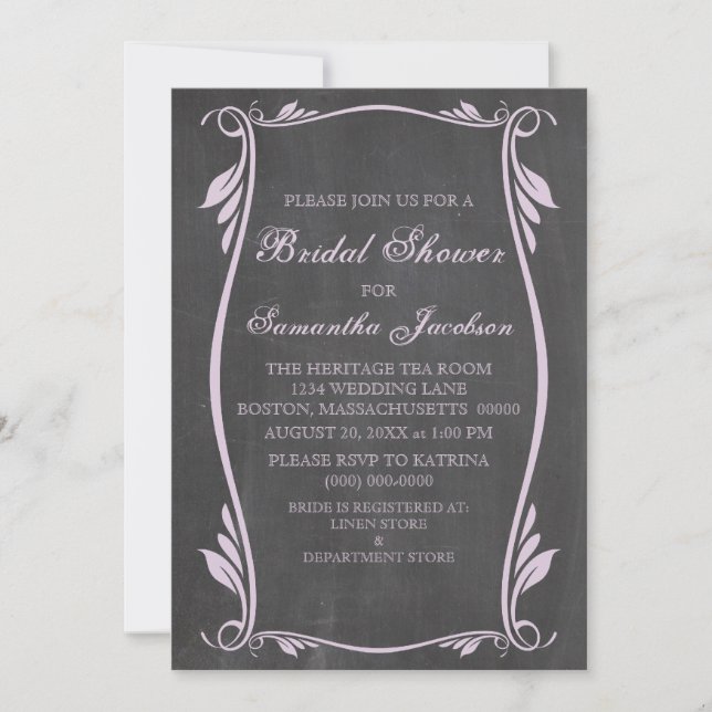 Invitation Lilac Flourish Chalkboard Fête des mariées Invitat (Devant)