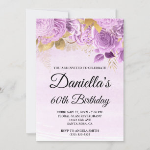 Invitation Lilac Flowers Gold Foil Aquarelle 60e anniversaire