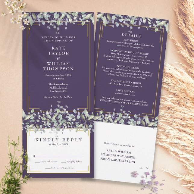 Invitation Lilac Folige Purple Tout En Un Mariage Détails (Créateur téléchargé)