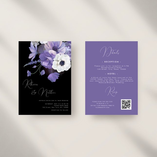 Invitation Lilac foncé & Lavande Floral tout en un Mariage (Créateur téléchargé)