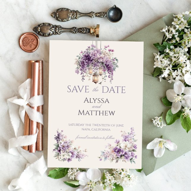 Invitation Lilac Garden Lantern Romance Save the Date (Créateur téléchargé)
