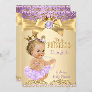 Invitation Lilac Gold Ballerina Princesse Baby shower Blonde