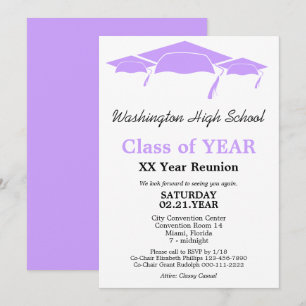 Invitation Lilac Graduation Caps Classe Réunion Modèle
