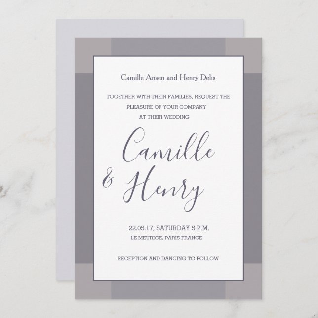 Invitation Lilac gris blanc brillant élégant mariage moderne (Devant / Derrière)