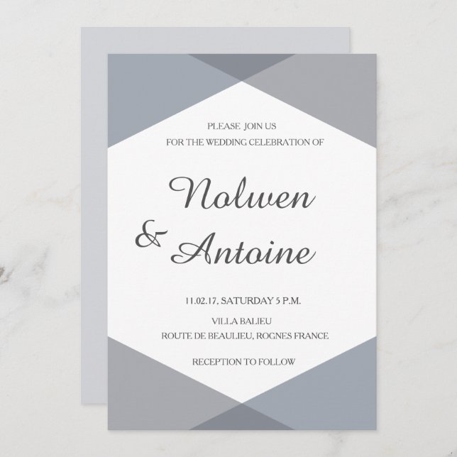 Invitation Lilac gris bleu géométrique élégant mariage modern (Devant / Derrière)