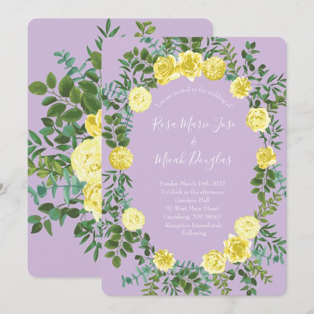 Invitation Lilac jaune clair violet Rose de mariage Invitatio (Devant / Derrière)