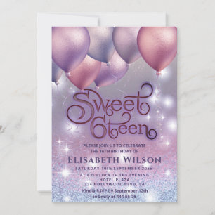 Invitation Lilac lavande étincelante literie ombre ballon