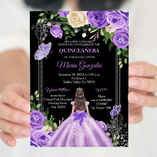 Invitation Lilac lavande violet couleur argent Quinceanera