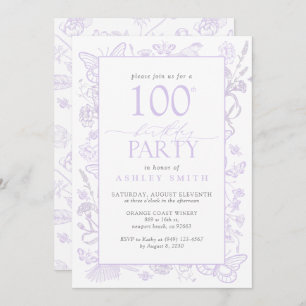 Invitation Lilac Lavender 100e fête d'anniversaire Floral Élé