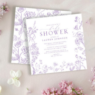 Invitation Lilac Lavender Baby shower Floral victorien