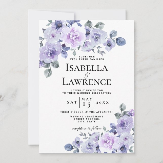 Invitation Lilac Lavender Floral Aquarelle Fleurs Mariage (Devant)