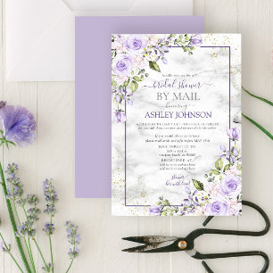 Invitation Lilac Lavender Gold Marble Floral Douche par courr