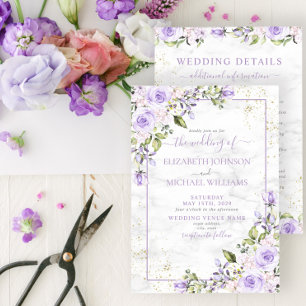 Invitation Lilac Lavender Gold Marbre Détails Floral Mariage