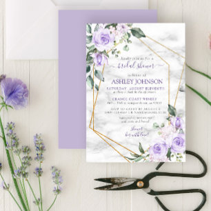 Invitation Lilac Lavender Gold Marbre Fête des mariées floral
