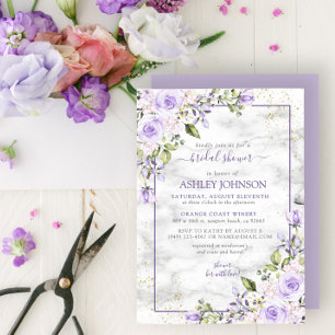 Invitation Lilac Lavender Gold Marbre Fête des mariées floral