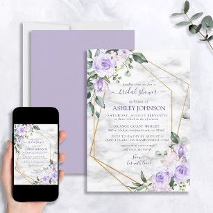 Invitation Lilac Lavender Gold Marbre Fête des mariées floral