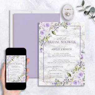 Invitation Lilac Lavender Gold Marbre Floral Douche virtuelle