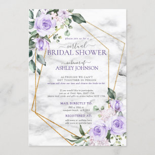 Invitation Lilac Lavender Gold Marbre Floral Douche virtuelle