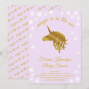 Invitation Lilac Magique Unicorn Baby shower d'hiver
