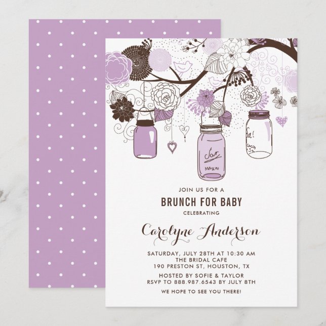 Invitation Lilac Mason Jarres et Fleurs Baby shower Brunch (Devant / Derrière)