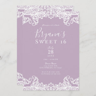 Invitation Lilac Mauve & Blanche dentelle Élégante Sweet 16 P