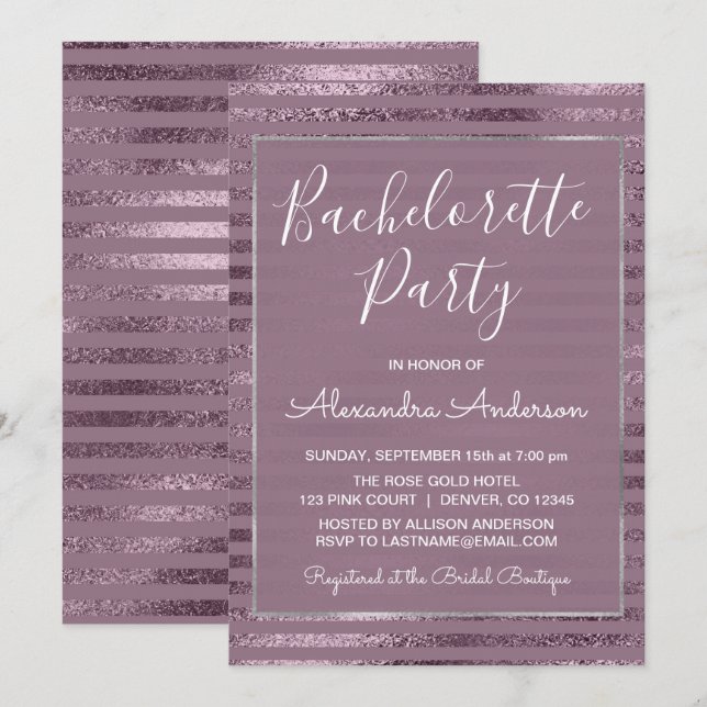 Invitation Lilac Metallic Foil Moderne Bachelorette Party (Devant / Derrière)