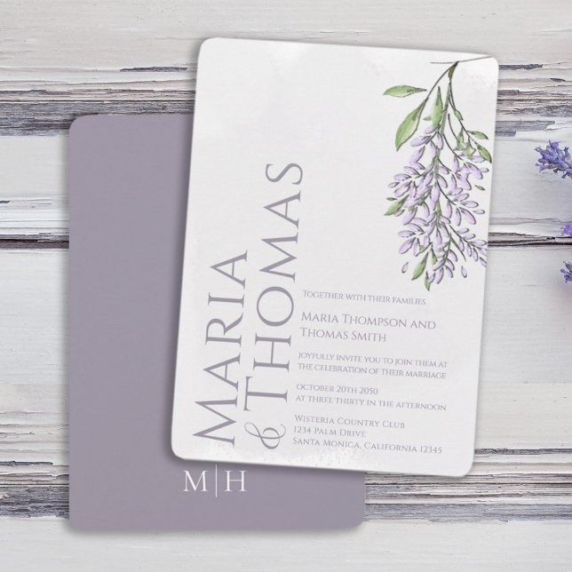 Invitation Lilac Moderne Elégante Aquarelle Florale (Elegant lilac lavender wisteria floral flower wedding invitations. )
