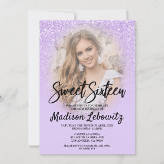 Invitation Lilac Parties scintillant Glam Sweet 16 Photo Invi