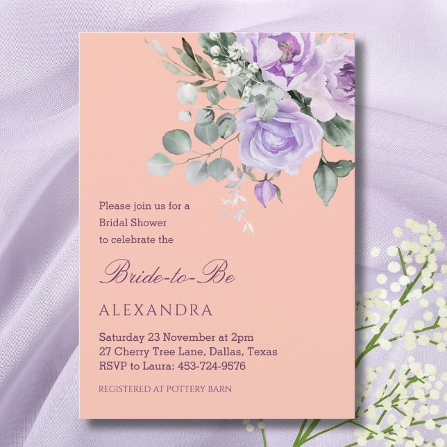 Invitation Lilac Peach Floral Peony Bridal Shower (Créateur téléchargé)
