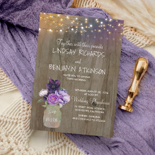 Invitation Lilac Plum violet Floral Mason Jar Mariage rustiqu