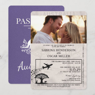 Invitation Lilac Purple Australie Mariage de passeport