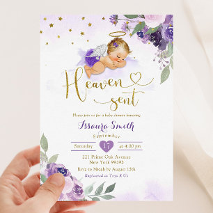 Invitation Lilac Purple Blonde Baby Heaven envoyé Baby shower