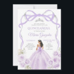 Invitation Lilac Purple Bow Princesse Argent Couronne Quincea<br><div class="desc">ÉDITABLE Lilac Bow pourpre Princesse Couronne argent Quinceañera Invitation Élégante Lilac violet princesse Florale robes Quinceañera Fille Anniversaire Invitation Argent Couronne Mis Quince Anos,  15e Anniversaire</div>