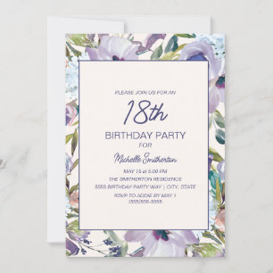 Invitation Lilac Purple Floral Greenery 18e anniversaire