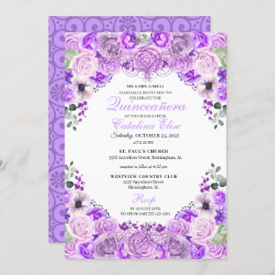 Invitation Lilac Purple Floral Quinceanera Anniversaire