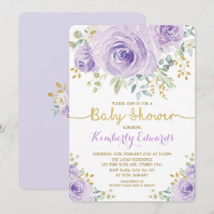 Invitation Lilac Purple or Floral Rose Baby shower fille