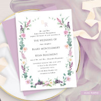 Lilac Purple Pastel Floral Mariage Monogramme