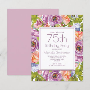 Invitation Lilac Purple Pink Floral 75e Anniversaire Femmes