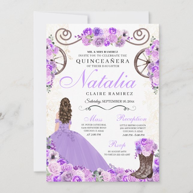 Invitation Lilac Purple Ranchero Princesse Robe Quinceanera (Devant)