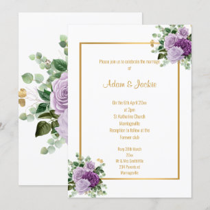 INVITATION LILAC PURPLE ROSE EUCALYPTUS MARIAGE BLANC