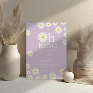 Invitation Lilac Retro Daisy Bohemian Girl Baby shower
