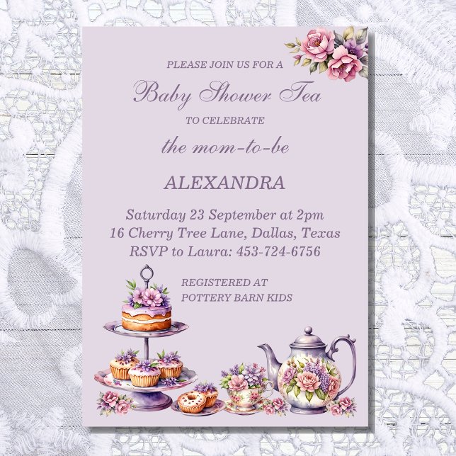 Invitation Lilac Rose Floral Whimsical Tea Baby Girl Douche (Créateur téléchargé)