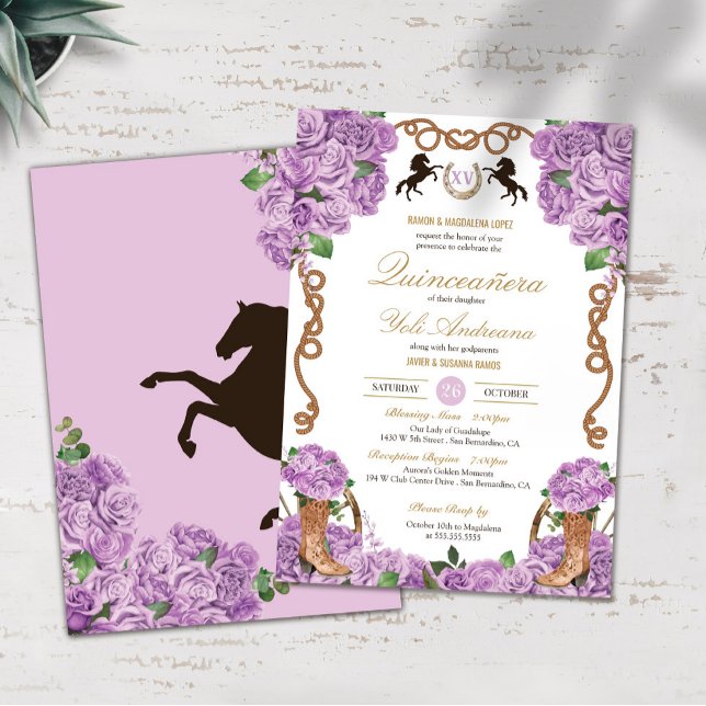Invitation Lilac Rose Lumière Violet Ranchera Quinceanera (Créateur téléchargé)