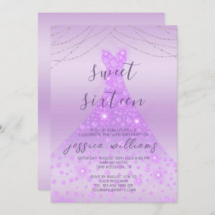 Invitation Lilac Sequin Ball Gown & Lights Sweet 16 anniversa