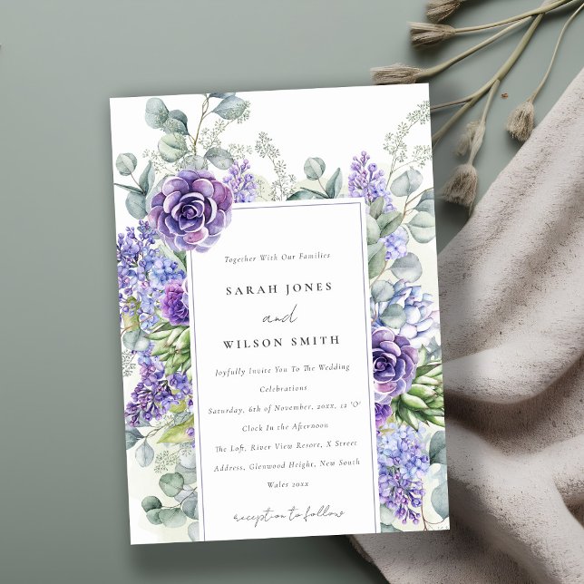 Invitation Lilac Succulent Eucalyptus Mariage de cadre botani (Créateur téléchargé)