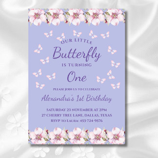 Invitation Lilac Tourne un petit papillon 1er anniversaire