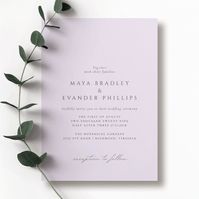Invitation Lilac violet clair | Élégant Mariage Lavender (Créateur téléchargé)