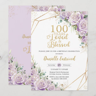 Invitation Lilac Violet Rose Floral 100e Anniversaire Amoureu
