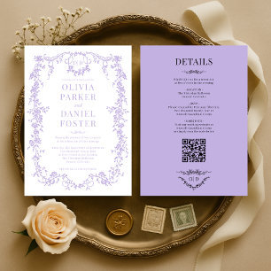 Invitation Lilac violet victorien tout en un monogramme Maria