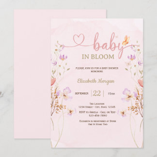Invitation Lilac Wildflowers Butterfly Watercolor Baby Shower